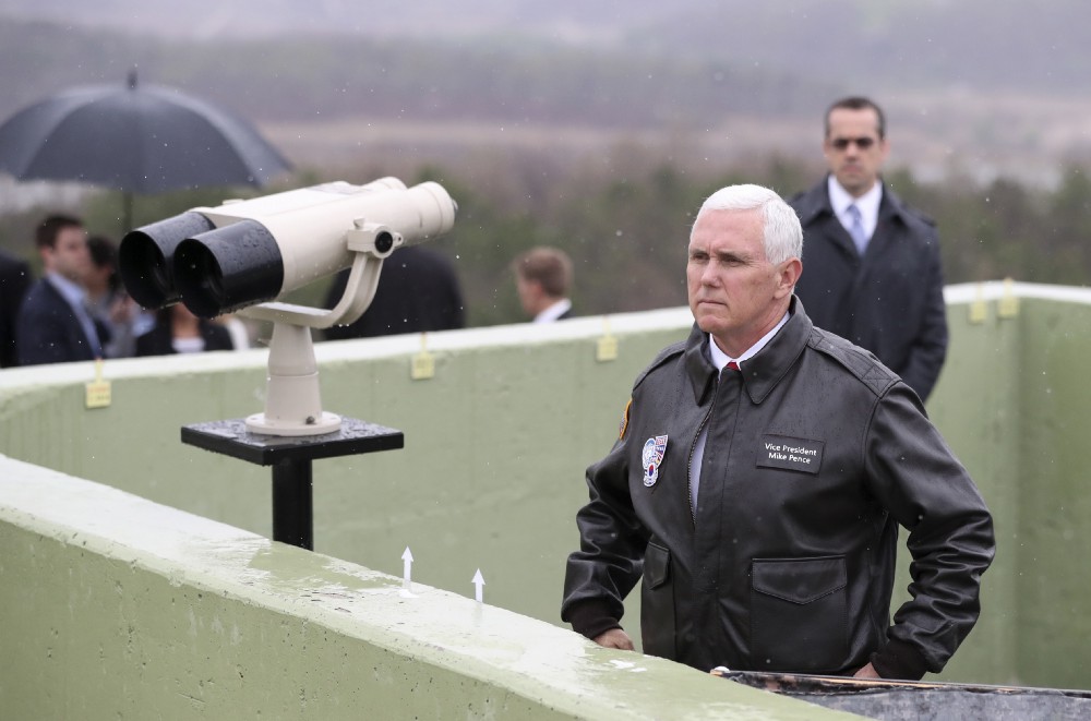 Vice President Mike Pence looks at the North side from Observation Post Ouellette in the Demilitarized Zone (DMZ) on April 17. CREDIT: AP Photo/Lee Jin-man