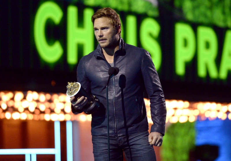 Chris Pratt accepts the award for best action performance for “Jurassic World” at the MTV Movie Awards on Saturday, April 9, 2016. CREDIT: Kevork Djansezian/Pool Photo via AP