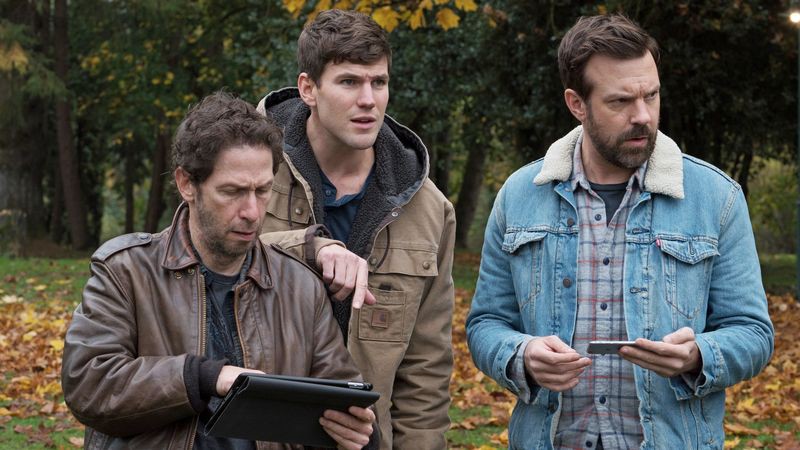From left: Tim Blake Nelson, Austin Stowell, and Jason Sudeikis in “Colossal.” CREDIT: Neon