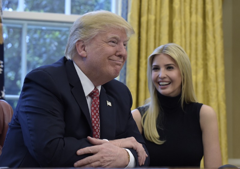 President Donald Trump, accompanied by his daughter Ivanka Trump, talks via video conference with International Space Station Commander Peggy Whitson on the International Space Station, April 24, 2017, from the Oval Office of the White House in Washington. CREDIT: AP Photo/Susan Walsh