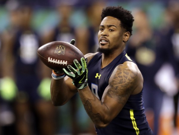 Ohio State defensive back Gareon Conley runs a drill at the NFL football scouting combine in Indianapolis. CREDIT: AP Photo/David J. Phillip