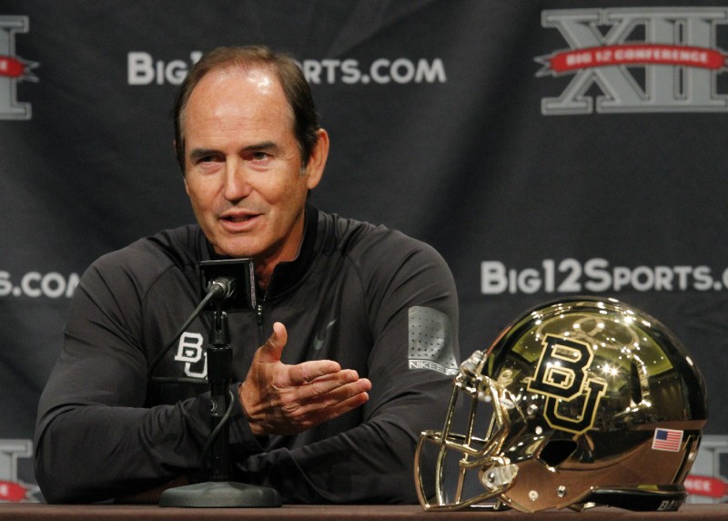 Baylor football coach Art Briles answers questions from the media during the NCAA college Big 12 Conference Football Media Days Tuesday, July 23, 2013 in Dallas. CREDIT: AP Photo/Tim Sharp