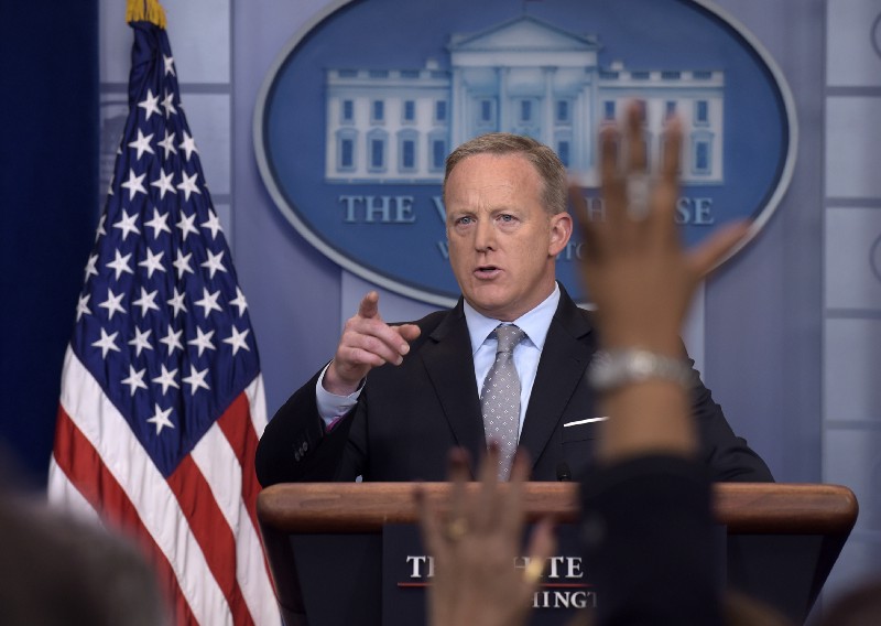 White House press secretary Sean Spicer speaks during the daily briefing at the White House in Washington, Monday, May 1, 2017. CREDIT: AP Photo/Susan Walsh