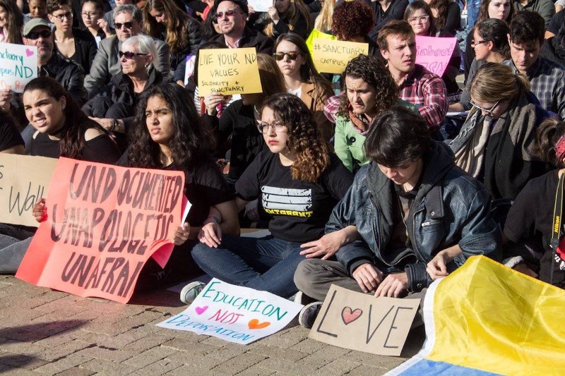 Notre Dame students, who are part of the activist group We Stand For, demonstrating for a sanctuary campus. CREDIT: Saskia Hennecke