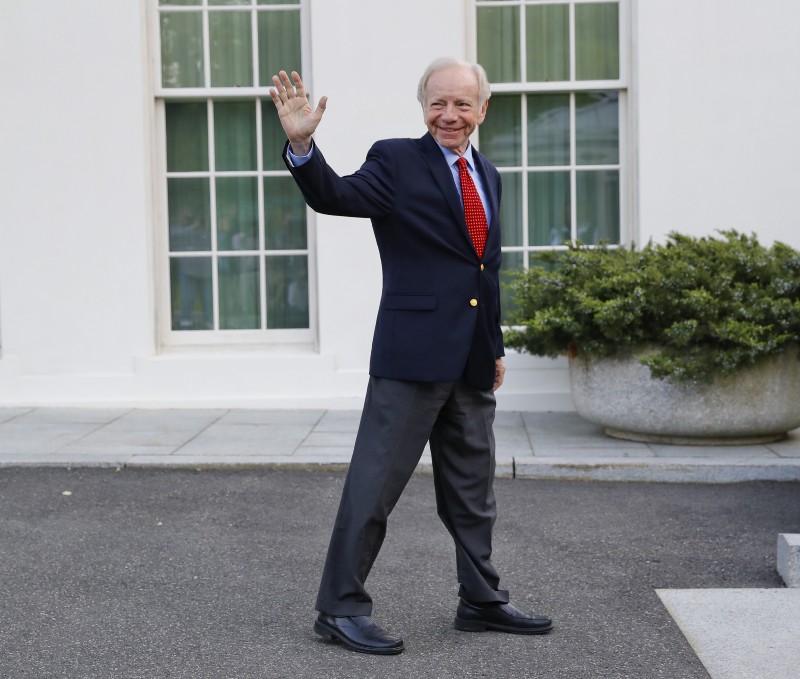 Joe Lieberman leaving the White House on Wednesday after meeting with President Donald Trump. CREDIT: AP Photo/Pablo Martinez Monsivais
