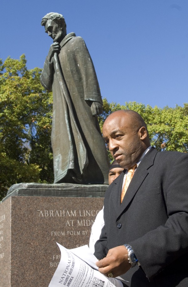 The Rev. Kenneth Glasgow of The Ordinary People Society addresses the media at the West Virginia State Capitol in Charleston, W.Va., Monday, Oct. 29, 2007 concerning a planned hate crimes rally prompted by the rape case of a young black woman in September. CREDIT: AP Photo/Bob Bird