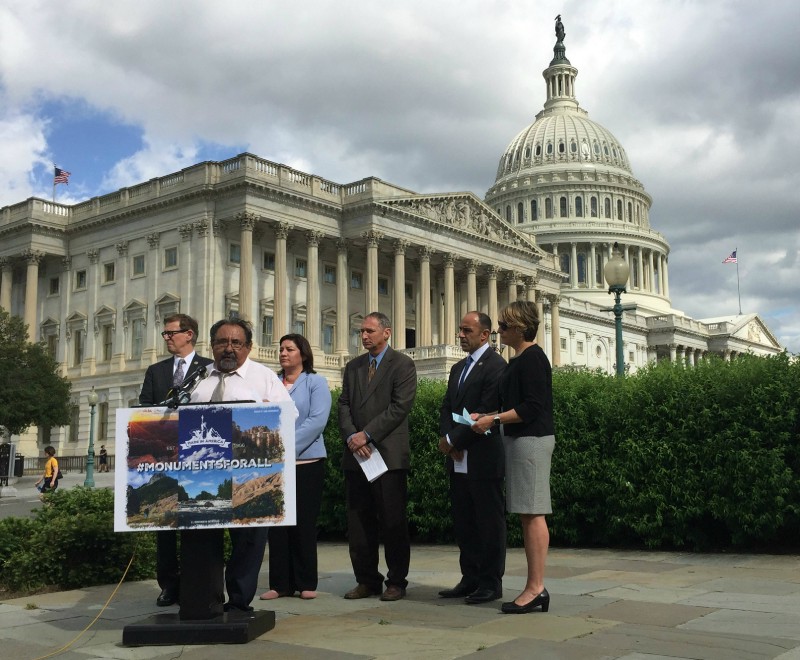 Rep. Raúl Grijalva (D-AZ), ranking member of the House Natural Resources Committee, speaks at a rally on May 2, 2017, opposing any rollbacks to national monument designations. CREDIT: National Parks Conservation Association