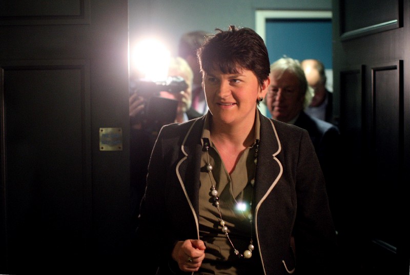 Arlene Foster, head of the DUP. CREDIT: AP Photo/Peter Morrison