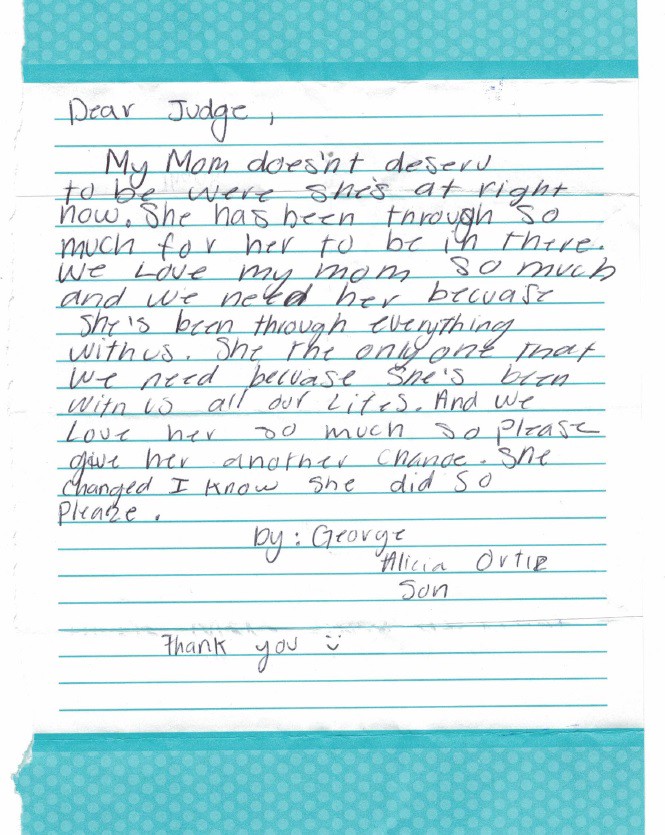 A letter George wrote to the immigration judge about his mother. CREDIT: Georgia Latino Alliance for Human Rights (GLAHR)