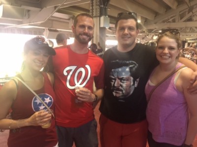 Congressional leadership comes together; Political sign in front of the stadium; Matt Golin (second from the left) and Hannah Godshell (right) with friends. CREDIT: Lindsay Gibbs, Casey Quinlan