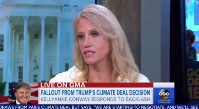 Kellyanne Conway speaking to Good Morning America host George Stephanopoulos on June 2, 2017. CREDIT: Screengrab