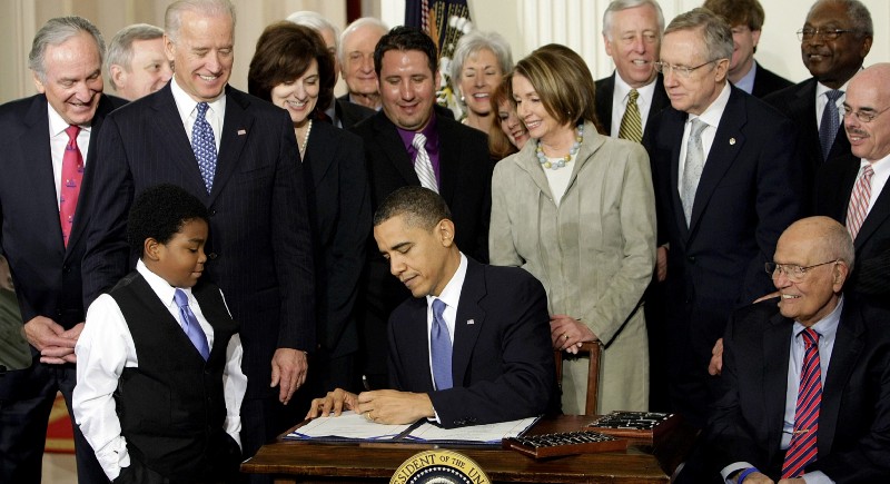 President Obama signs the Affordable Care Act in the East Room of the White House in March 2010 —a time when Republicans claimed to care about transparency and legislative process much more than they do now. CREDIT: AP Photo/J. Scott Applewhite, File