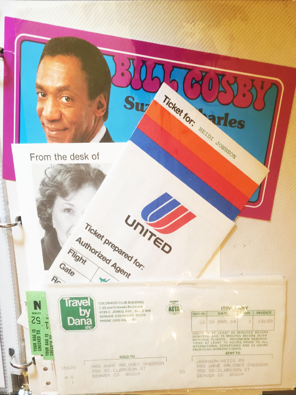 Thomas saved her her ticket, itinerary, and a postcard advertising Cosby’s show from her trip to Reno in 1984. CREDIT: Jessica Goldstein
