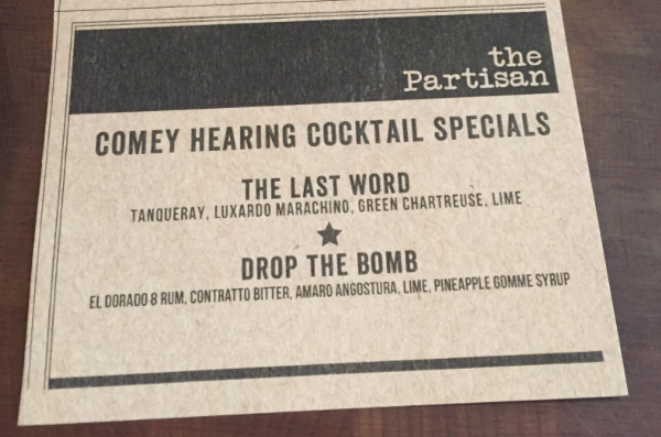 On-theme drinks at the Partisan. CREDIT: Jessica Goldstein