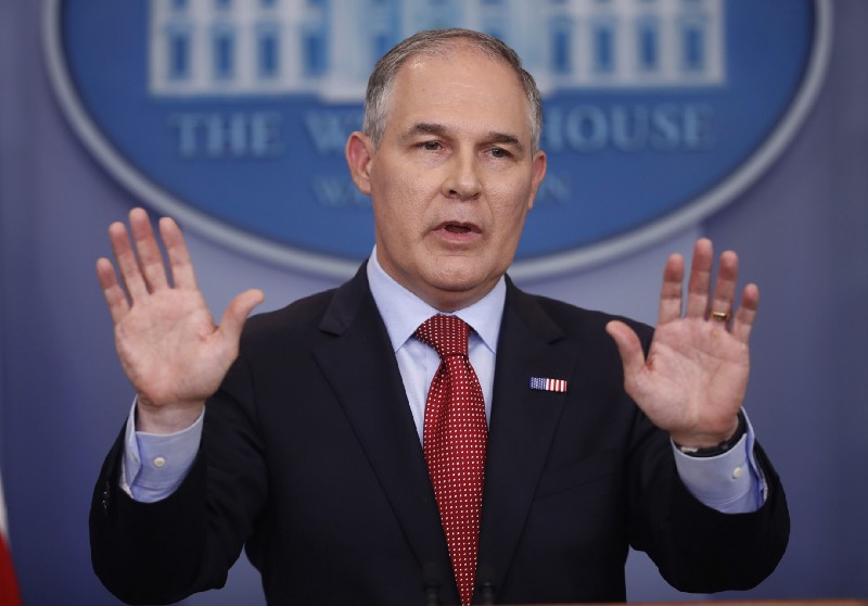 EPA Administrator Scott Pruitt speaks to the media at the White House on June 2, 2017, about President Donald Trump’s decision to exit the Paris climate agreement. CREDIT: AP Photo/Pablo Martinez Monsivais