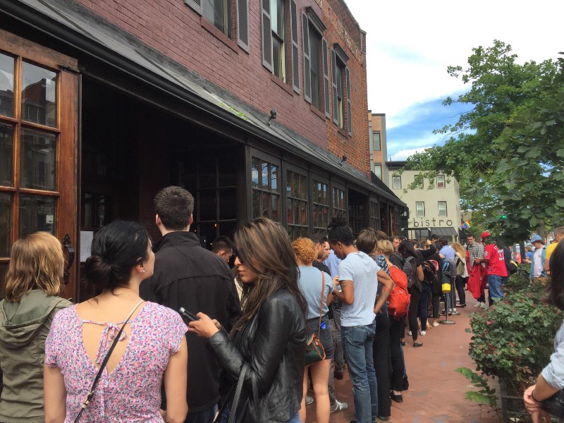 The line grows outside Shaw’s Tavern on Thursday, June 8, 2017. CREDIT: Jessica Goldstein