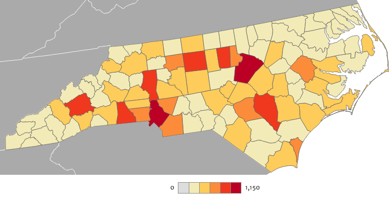 North Carolina solar jobs by county. CREDIT: Solar Foundation