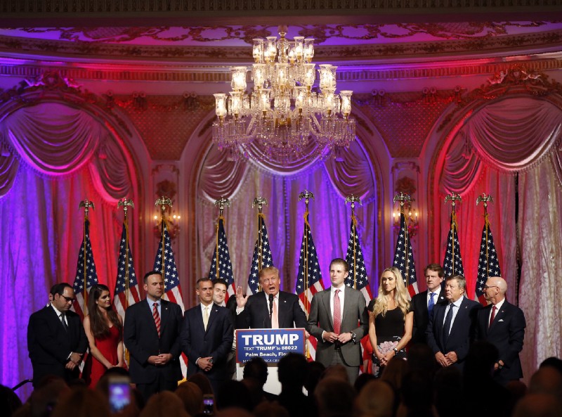 After his primary victory, GOP nominee Donald Trump spoke to his supporters at his Mar-a-Lago Club in Palm Beach. CREDIT: AP Photo/Gerald Herbert