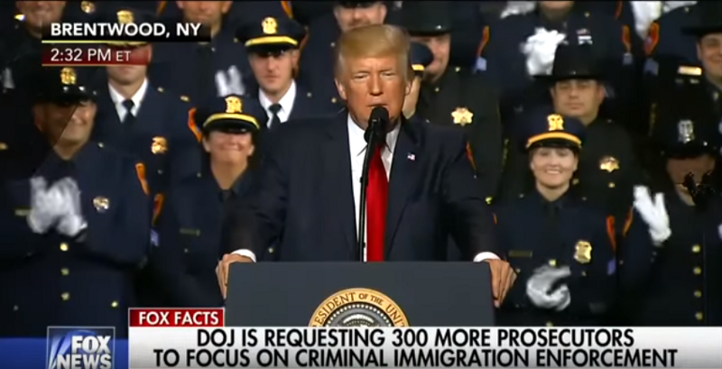 President Donald Trump speaking to police officers in New York. CREDIT: Screenshot/Fox News