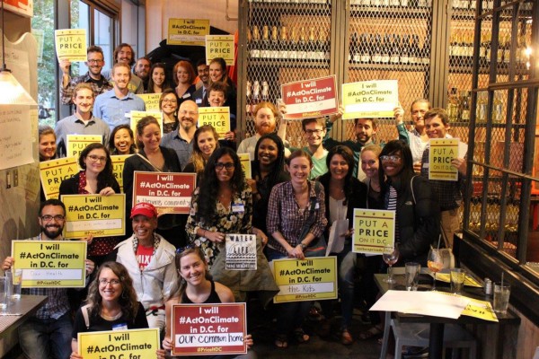 District of Columbia residents urge the city council to pass a carbon tax plan. CREDIT: Chesapeake Climate Action Network.