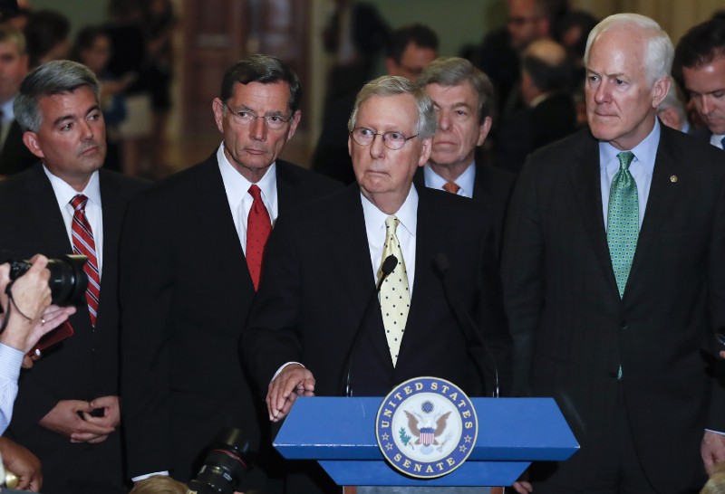 Senate Majority Leader Mitch McConnell speaks during a news conference on Capitol Hill in Washington, Tuesday, July 18. CREDIT: AP Photo/Carolyn Kaster