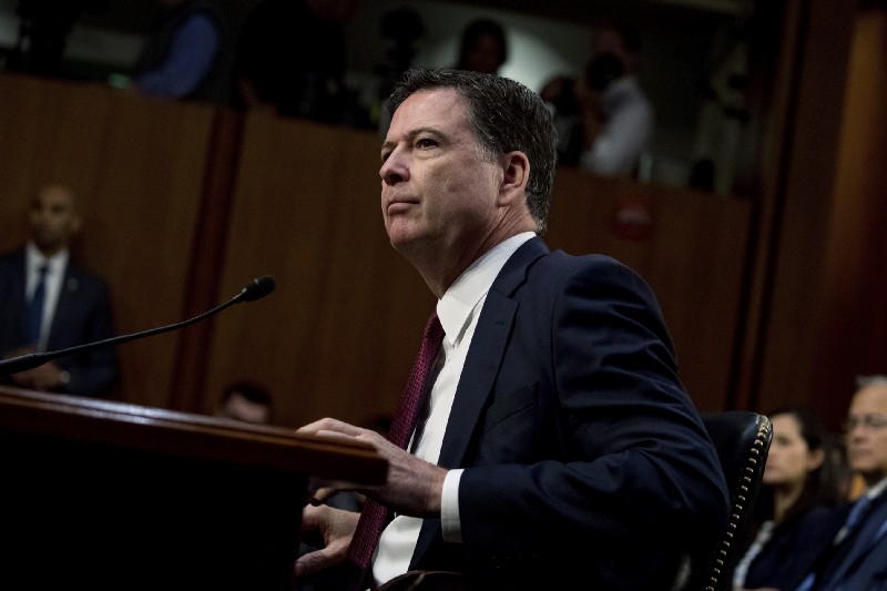 Former FBI Director James Comey pauses during a Senate Intelligence Committee hearing on Capitol Hill, June 8, 2017, in Washington. CREDIT: AP Photo/Andrew Harnik