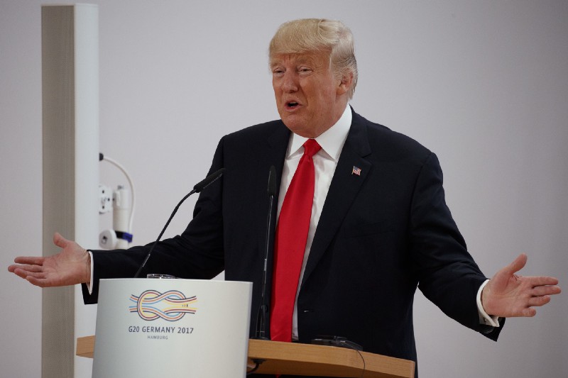 President Donald Trump speaks during the Women’s Entrepreneurship Finance event at the G20 Summit, Saturday, July 8, 2017, in Hamburg. CREDIT: AP Photo/Evan Vucci