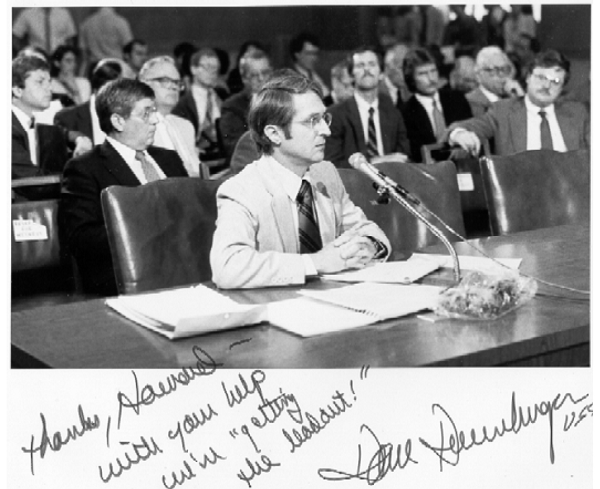Soil lead expert Howard Mielke testifies during the 1984 U.S. Senate committee hearing on leaded gasoline. Photograph courtesy of Howard Mielke
