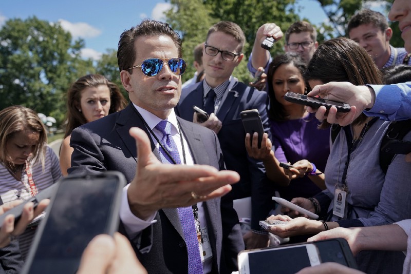 White House communications director Anthony Scaramucci speaks to members of the media at the White House in Washington, Tuesday, July 25, 2017. CREDIT: AP Photo/Pablo Martinez Monsivais