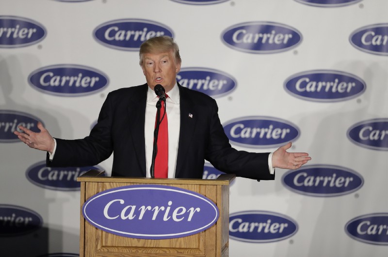 President-elect Donald Trump speaks at Carrier Corp Thursday, Dec. 1, 2016, in Indianapolis. (AP Photo/Darron Cummings)
