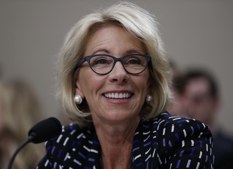 Education Secretary Betsy DeVos testifies on Capitol Hill in Washington, Wednesday, May 24, 2017, before the House Appropriations Labor, Health and Human Services, Education, and Related Agencies subcommittee hearing. CREDIT: AP/Carolyn Kaster