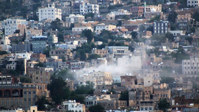 Taiz has been hit Houthi mortars and rockets as well as Saudi missiles throughout Yemen’s civil war. CREDIT: AP Photo/Abdulnasser Alseddik
