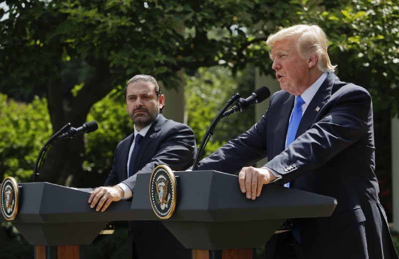 President Donald Trump, with Lebanese Prime Minister Saad Hariri, speaks during their joint news conference in the Rose Garden of the White House in Washington, Tuesday, July 25, 2017. CREDIT: AP Photo/Pablo Martinez Monsivais