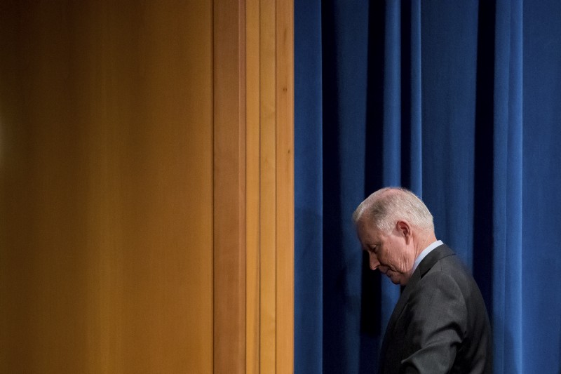 Attorney General Jeff Sessions departs a news conference after announcing an international cybercrime enforcement action at the Department of Justice, Thursday, July 20, 2017, in Washington. CREDIT: AP Photo/Andrew Harnik