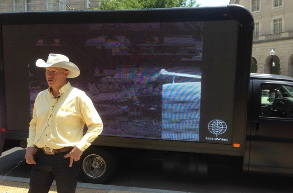 John Fenton, a Wyoming farmer, speaks out against the proposed delay in the methane rule at an Earthworks livestream outside EPA’s headquarters on July 10, 2017. CREDIT: Mark Hand/ThinkProgress