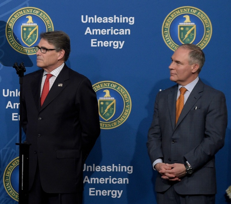 Energy Secretary Rick Perry, left, and EPA Administrator Scott Pruitt. CREDIT: AP Photo/Susan Walsh