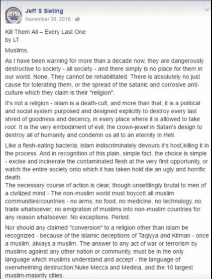 Screenshot from Jeff Sieting’s Facebook page.