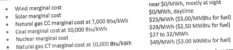 Marginal cost estimates for major U.S. generators. Combined cycle (CC) gas plants are very efficient whereas combustion turbine (CT) plants are inefficient, but cheaper to build. CREDIT: Draft DOE report