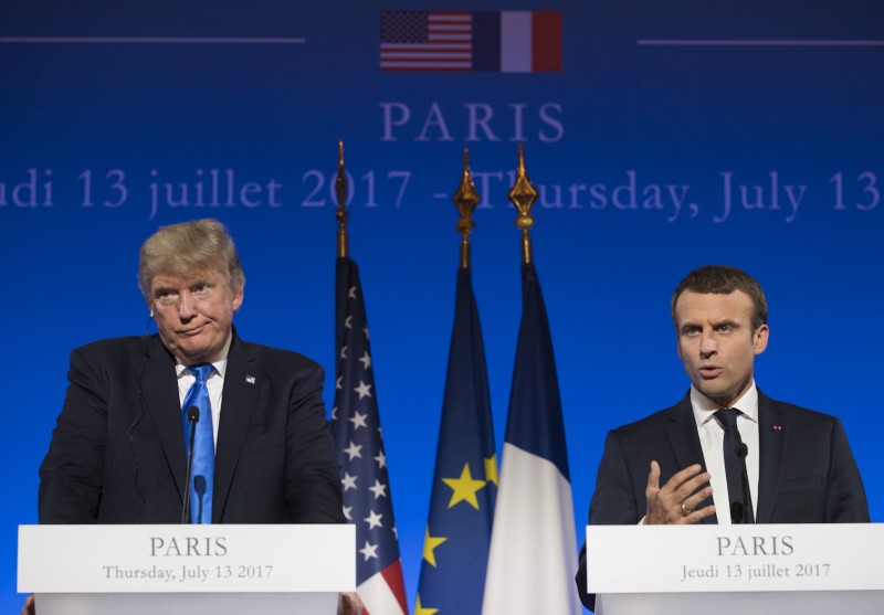 President Donald Trump and French President Emmanuel Macron in a joint news conference in Paris, July 13. CREDIT: AP/Carolyn Kaster