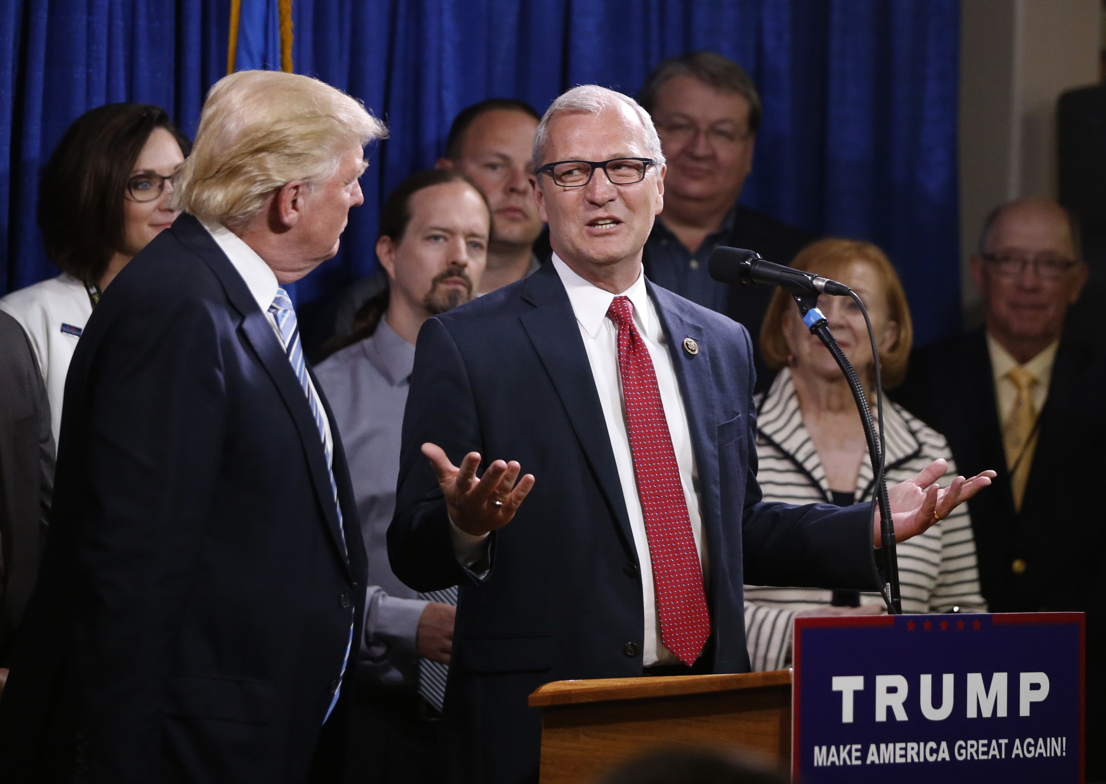 Rep. Kevin Cramer talks about being one of the first to endorse Donald Trump on Thursday, May 26, 2016. CREDIT AP Photo/Charles Rex Arbogast