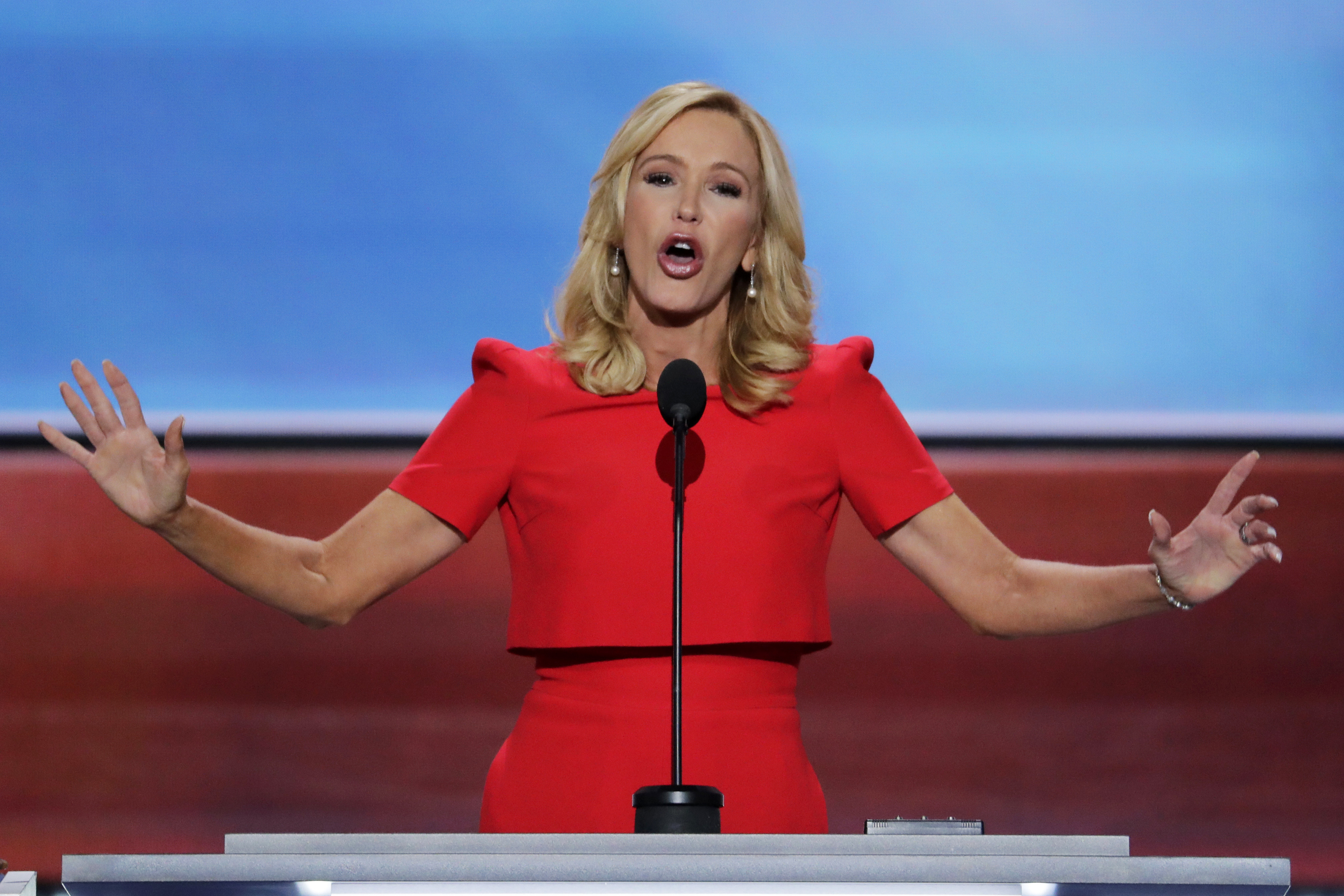 Pastor Paula White delivers the benediction at the close of the opening day of the Republican National Convention in Cleveland, Monday, July 18, 2016. CREDIT: AP/J. Scott Applewhite