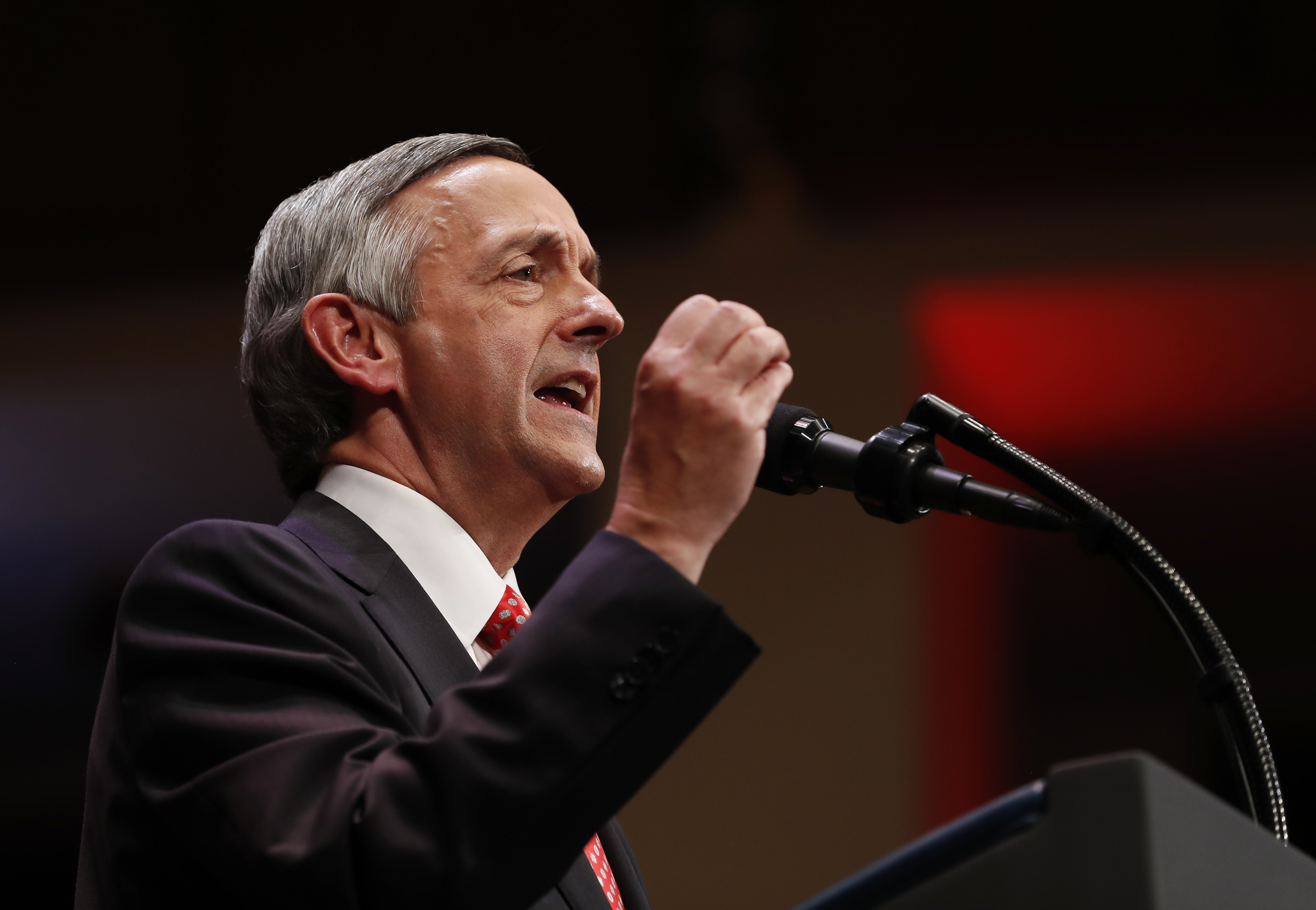 Pastor Robert Jeffress of the First Baptist Dallas Church Choir speaks as he introduces President Donald Trump sduring the Celebrate Freedom event at the Kennedy Center for the Performing Arts in Washington, Saturday, July 1, 2017. CREDIT: AP/Carolyn Kaster