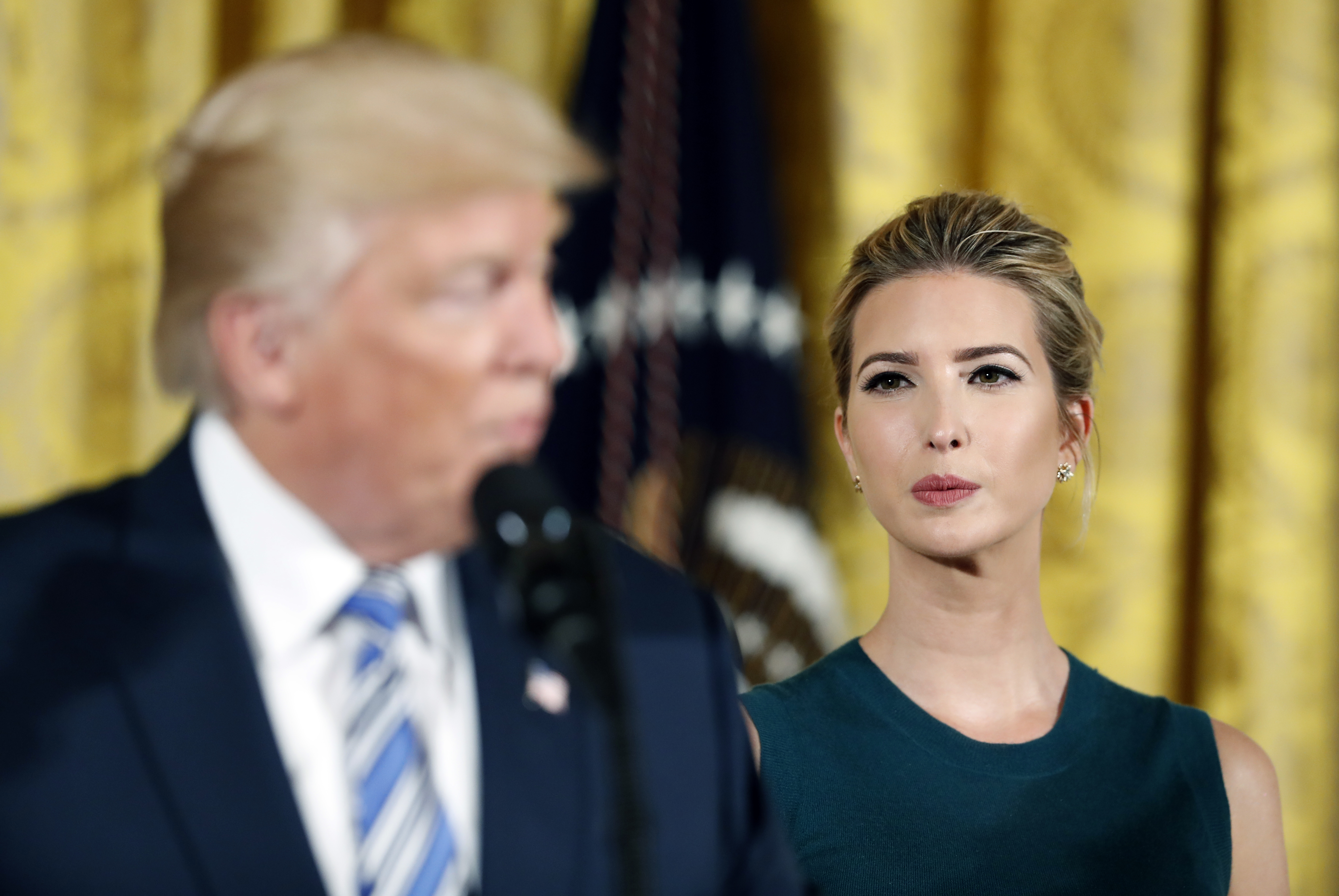 President Donald Trump, accompanied by his daughter Ivanka Trump, speaks in the East Room of the White House in Washington, Tuesday, Aug. 1, 2017, during an event with small business owners as part of "American Dream Week." (AP Photo/Alex Brandon)