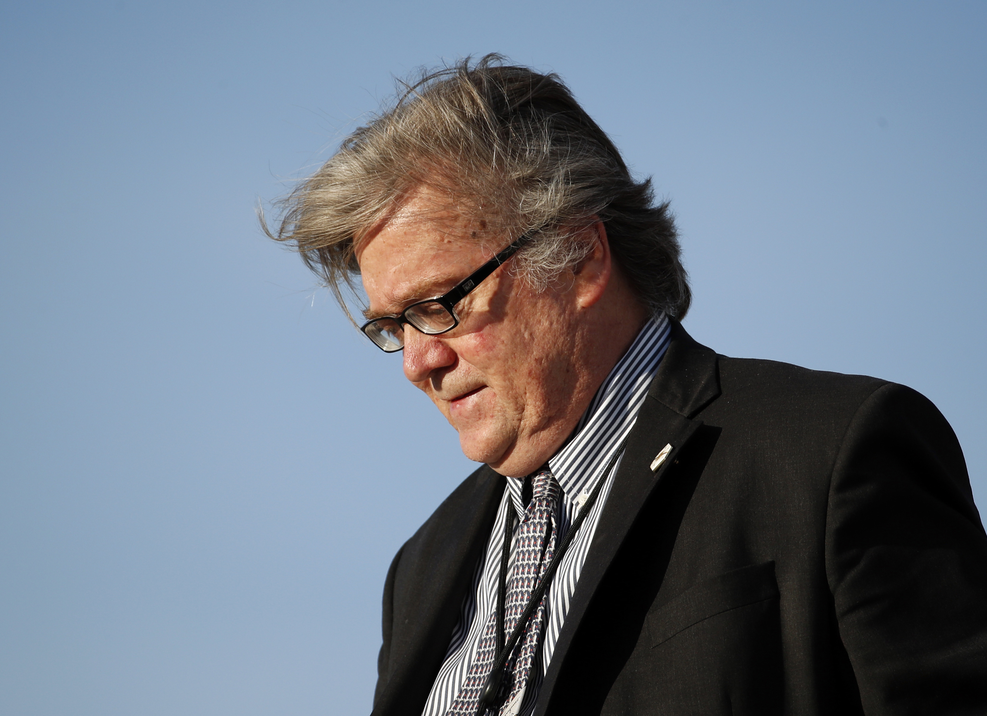 In this April 9, 2017, file photo, White House chief strategist Steve Bannon steps off Air Force One at Andrews Air Force Base, Md. (Credit: AP Photo/Alex Brandon, File)