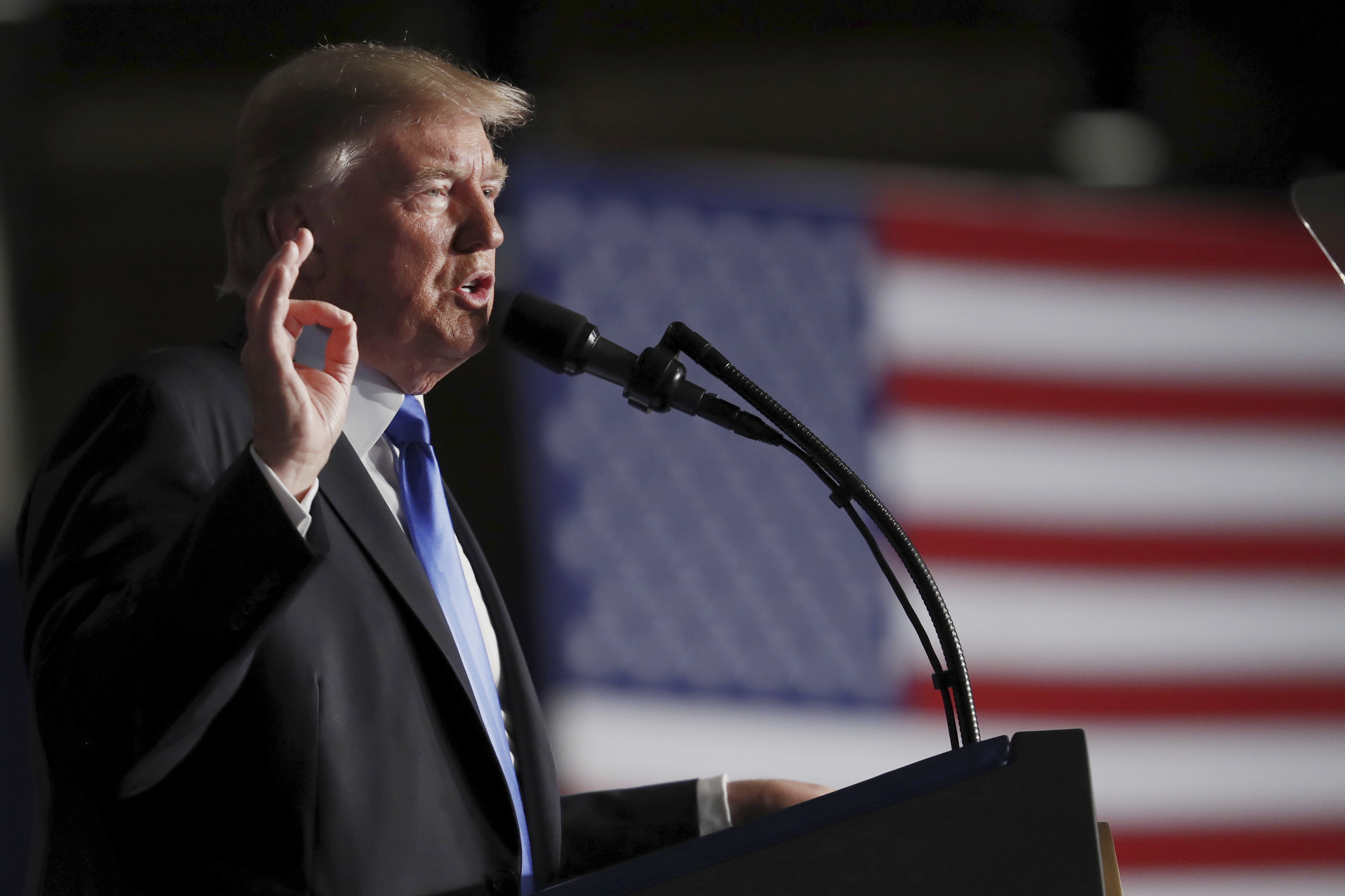 President Donald Trump speaks at Fort Myer in Arlington Va., Monday, Aug. 21, 2017, during a Presidential Address to the Nation about a strategy he believes will best position the U.S. to eventually declare victory in Afghanistan. CREDIT: AP Photo/Carolyn Kaster