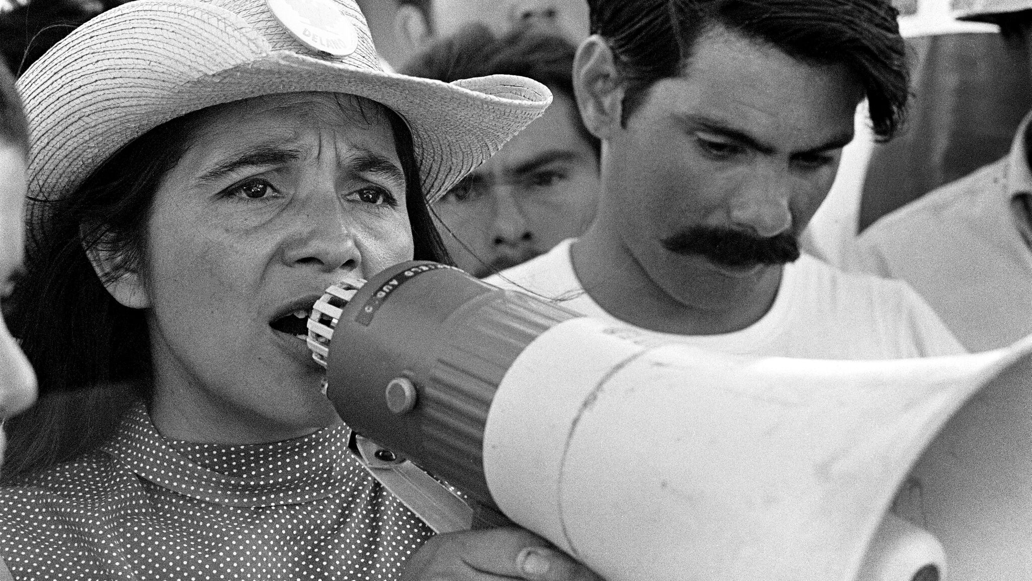 #1 - United Farm Workers leader Dolores Huerta organizing marchers on the 2nd day of March Coachella in Coachella, CA 1969. CREDIT: Photo by George Ballis/Take Stock/The Image Works/via PBS
