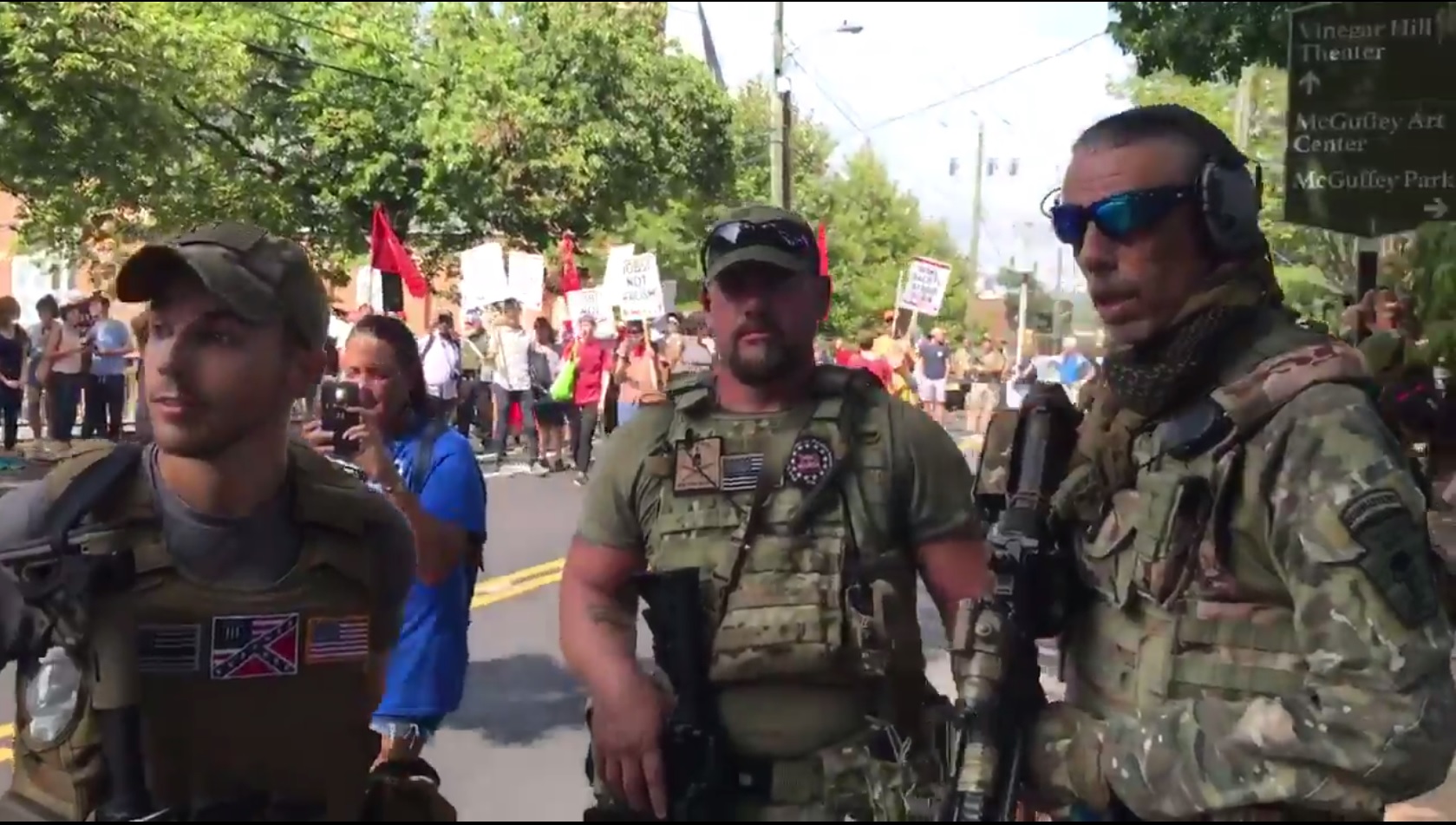 Armed militia gather in Charlottesville, Virginia (CREDIT: screenshot from video captured by fmr. Rep. Tom Perriello (D-VA))