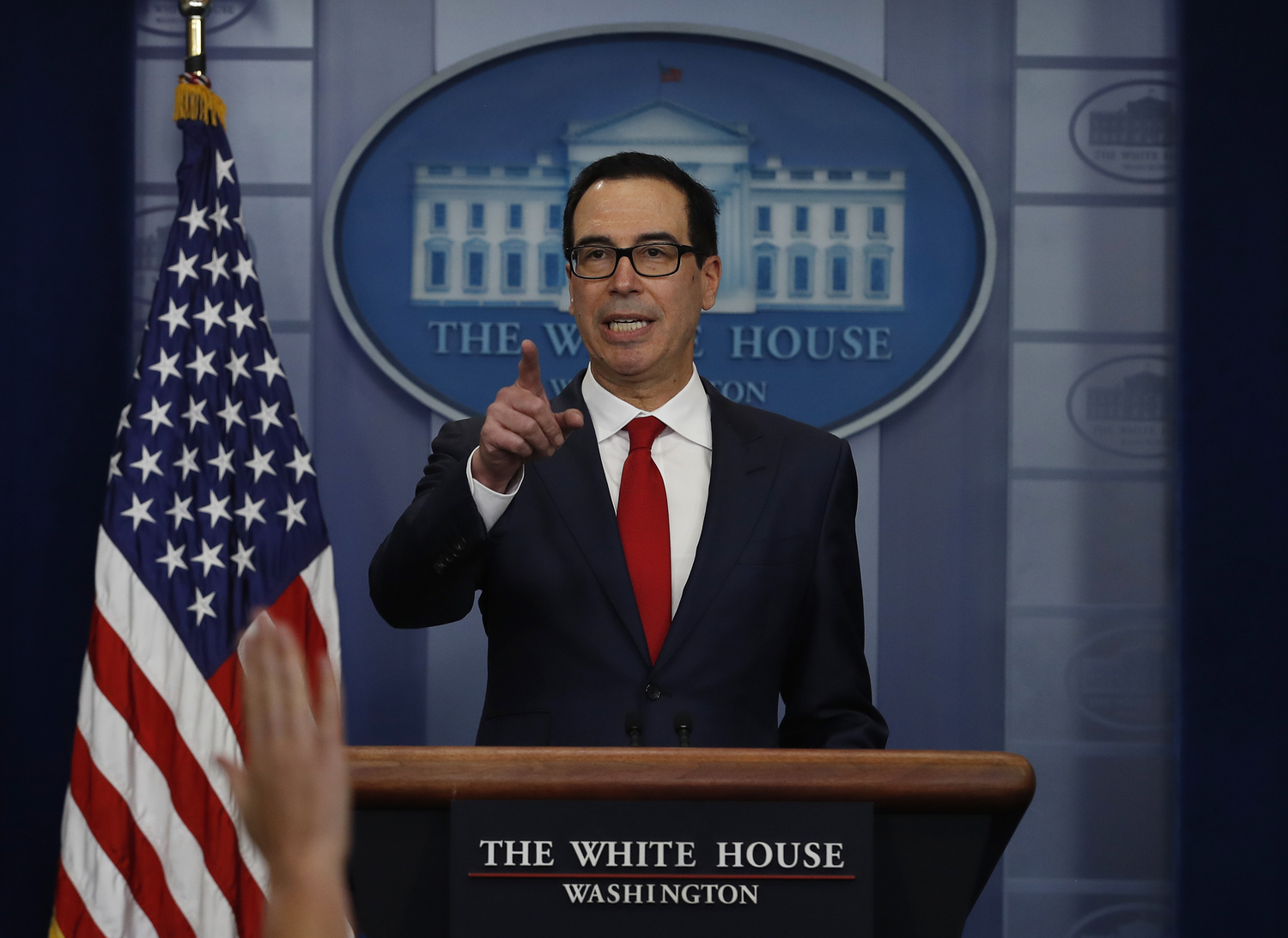 Treasury Secretary Steven Mnuchin speaks during the news briefing at the White House, in Washington, Friday, Aug. 25, 2017. (AP Photo/Carolyn Kaster)