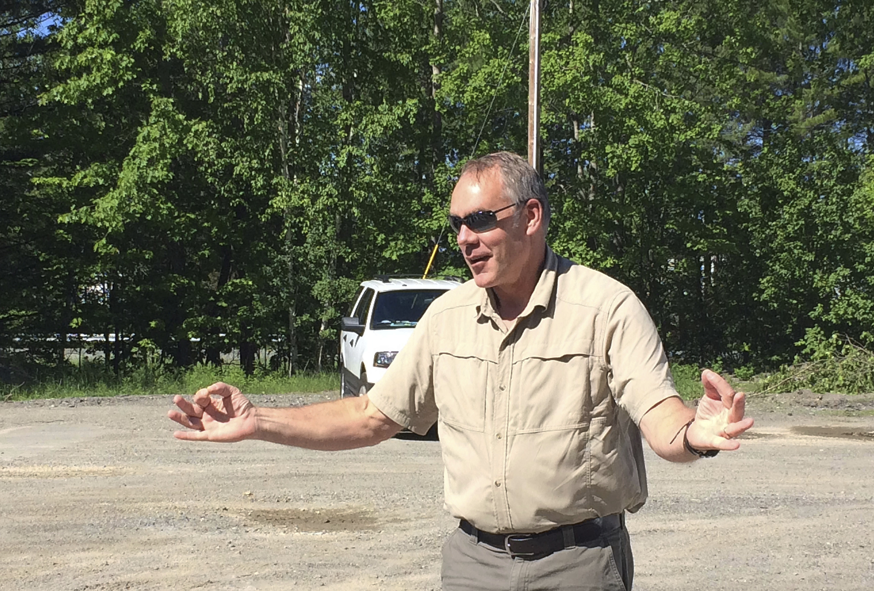 Interior Secretary Ryan Zinke, shown here at the Katahdin Woods and Waters National Monument, has yet to publicly release a report on national monuments. CREDIT: AP Photo/Patrick Whittle