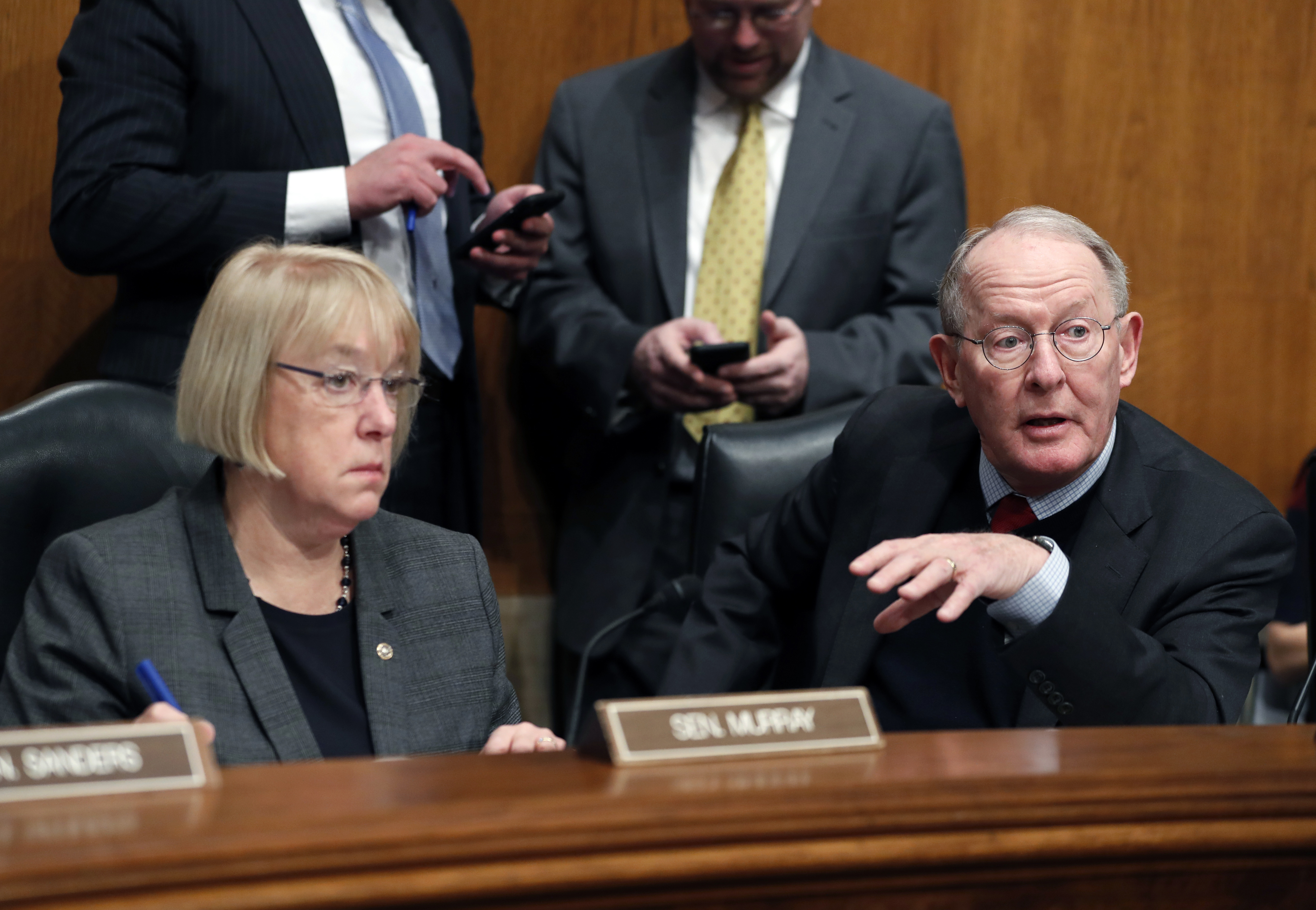 FILE - In this Jan. 31, 2017 file photo, Senate Health, Education, Labor, and Pensions Committee Chairman Sen. Lamar Alexander, R-Tenn., accompanied by the committee's ranking member Sen. Patty Murray, D-Wash. speaks on Capitol Hill in Washington. AP Photo/Alex Brandon, File)